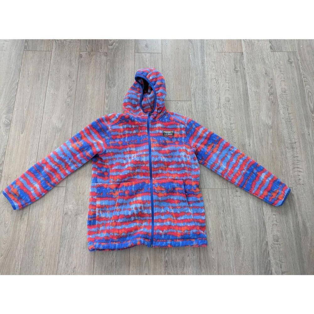 LL Bean Kids L Mountain Classic Fleece Jacket Medium Boys Full Zip Blue Red
